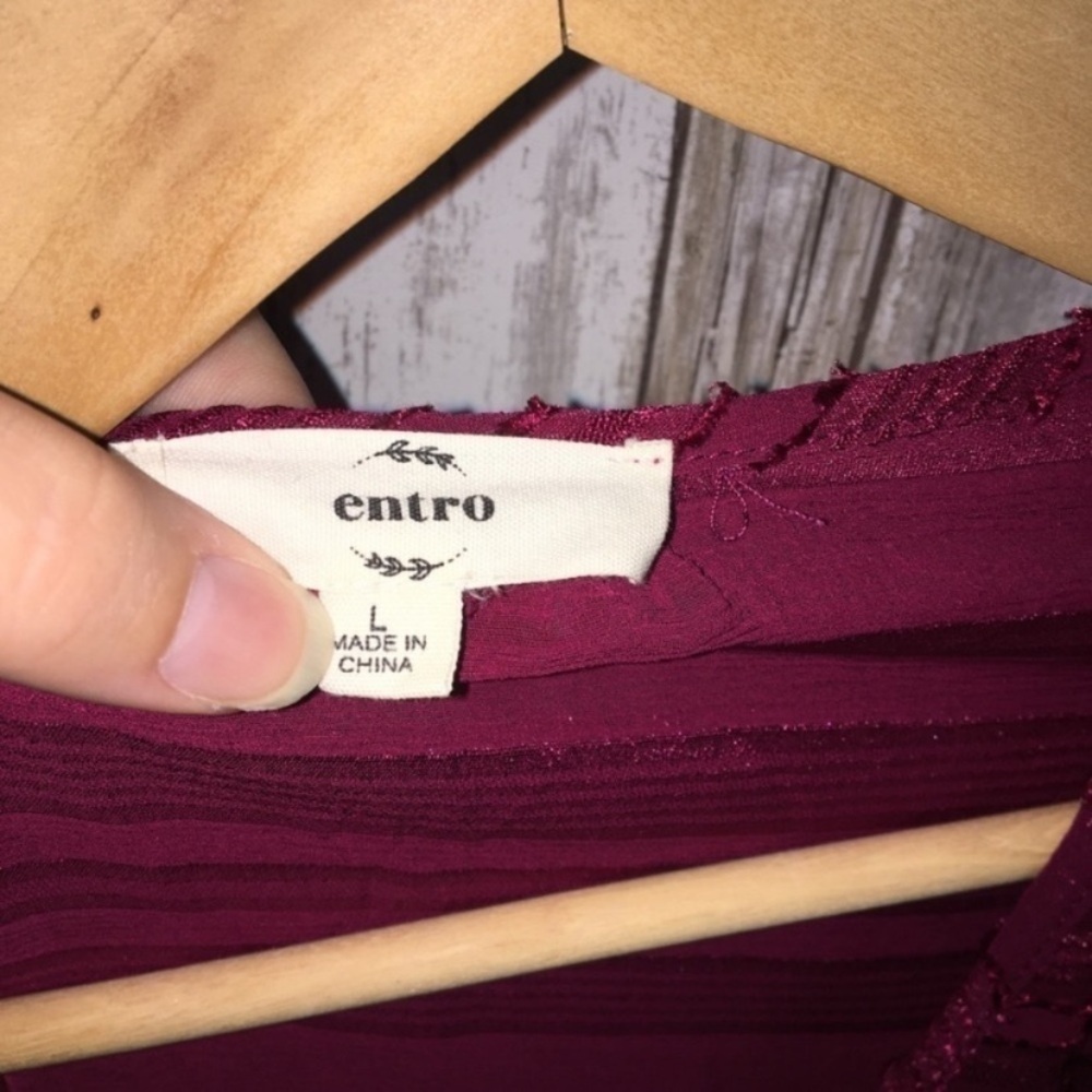 Entro Deep Red Balloon Sleeve V Neck Blouse - Picture 4 of 6